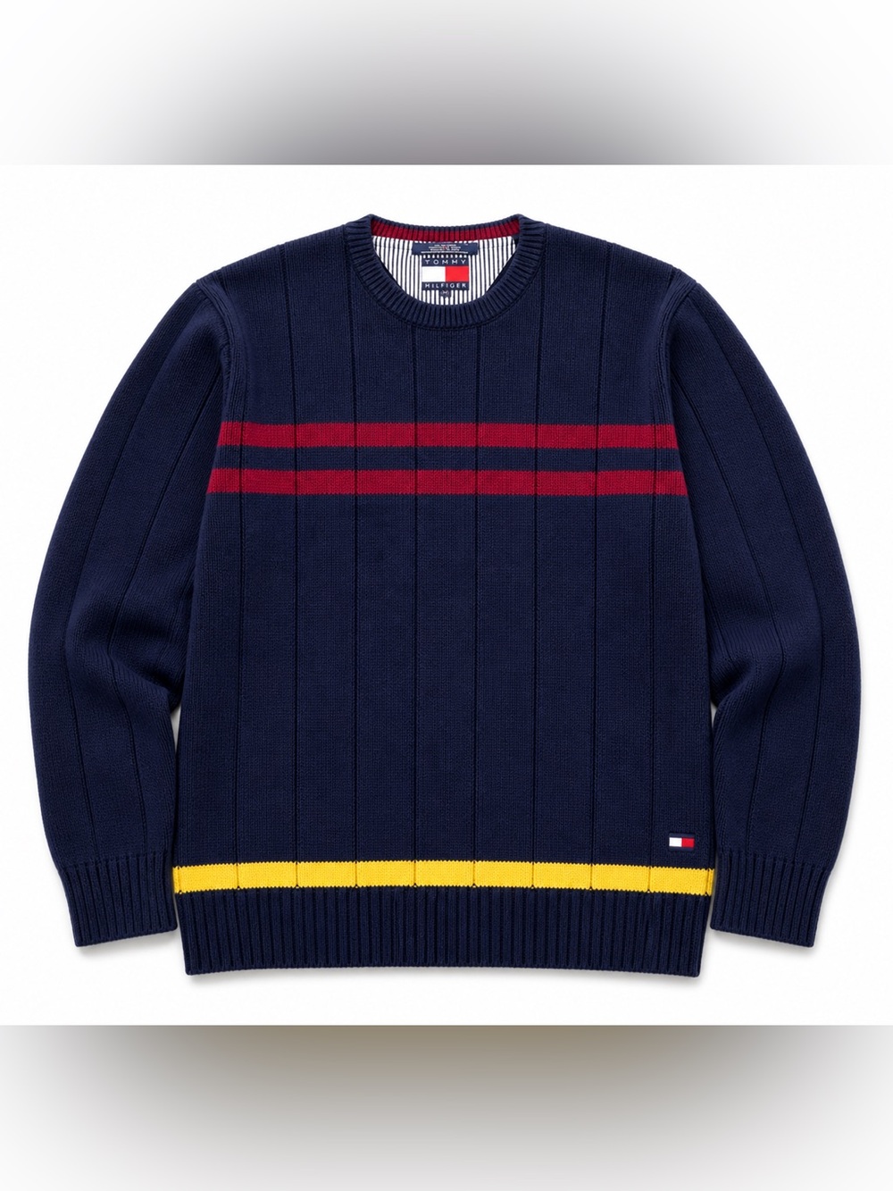 Tommy Hilfiger Men’s XL Heavyweight Navy Striped Cotton Knit Sweater